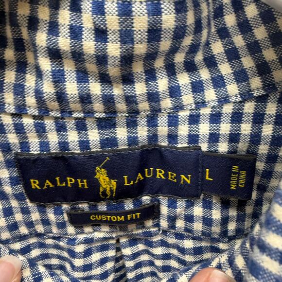Ralph Lauren Mens Long Sleeve Button Down Shirt Blue Gingham Plaid Size L Pony - Picture 4 of 6